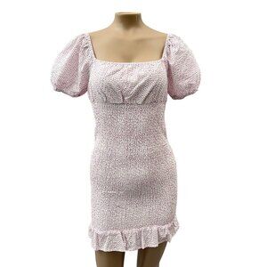 Isalis Puff Sleeve Smocked Ruffle Hem Square Neck Polka Dots Mini Dress Women S